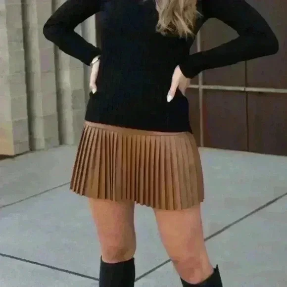 Pleated Vegan Leather Mini Skirt - Picture 8 of 15